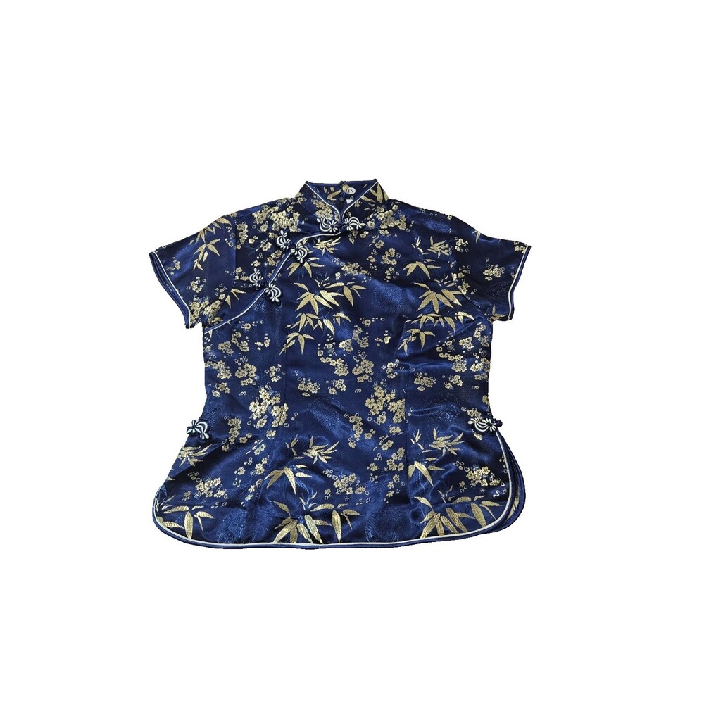 Mimi Blue Floral Short Sleeves Pullover Halter Neckline Women's Top Size L